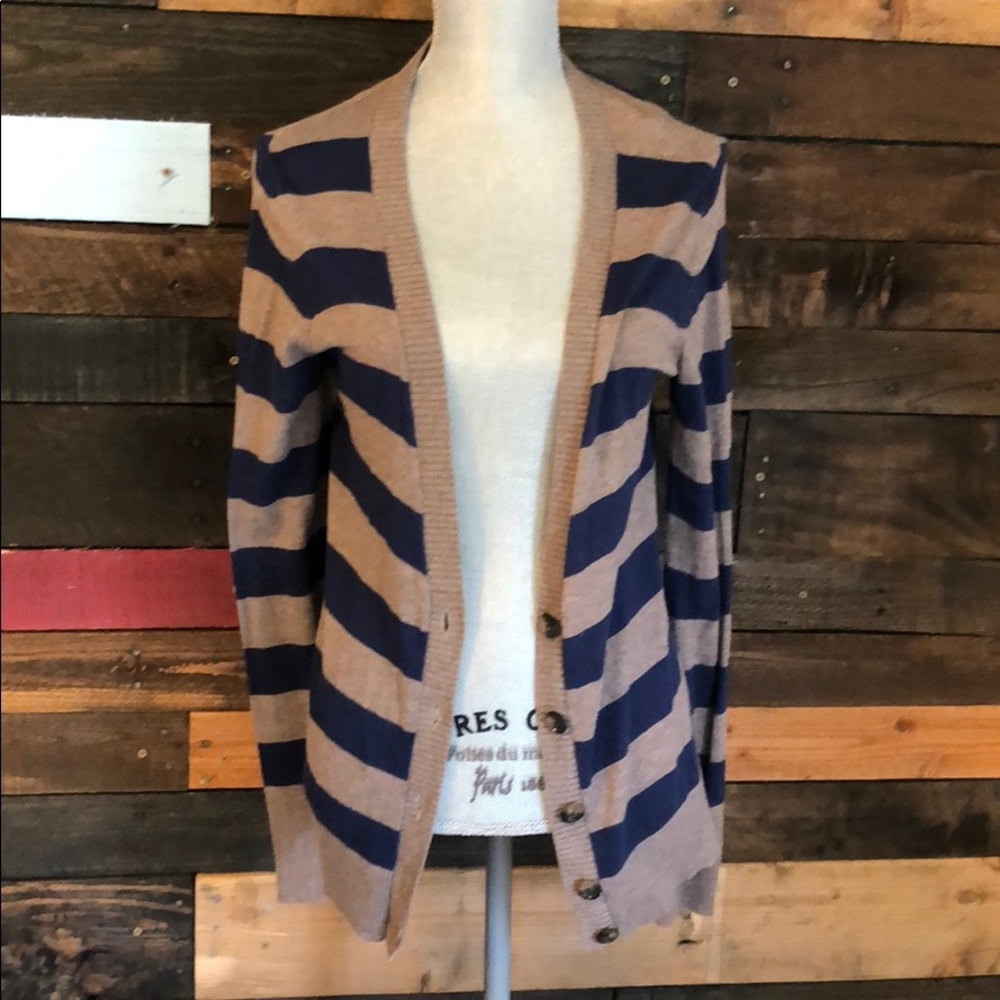 Navy blue and brown button up sweater